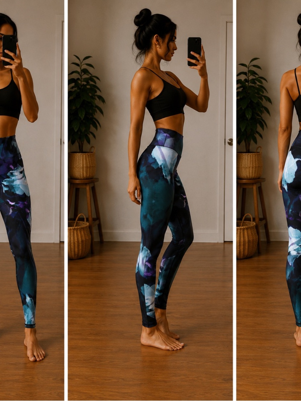High-Rise Floral Print Leggings in Teal & Purple